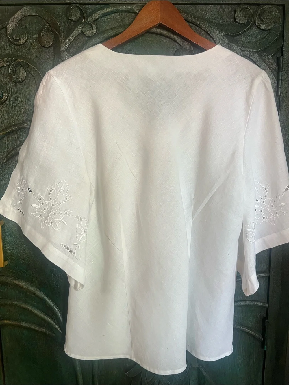 Irish Linen Embroidered Blouse XL White - Picture 2 of 9